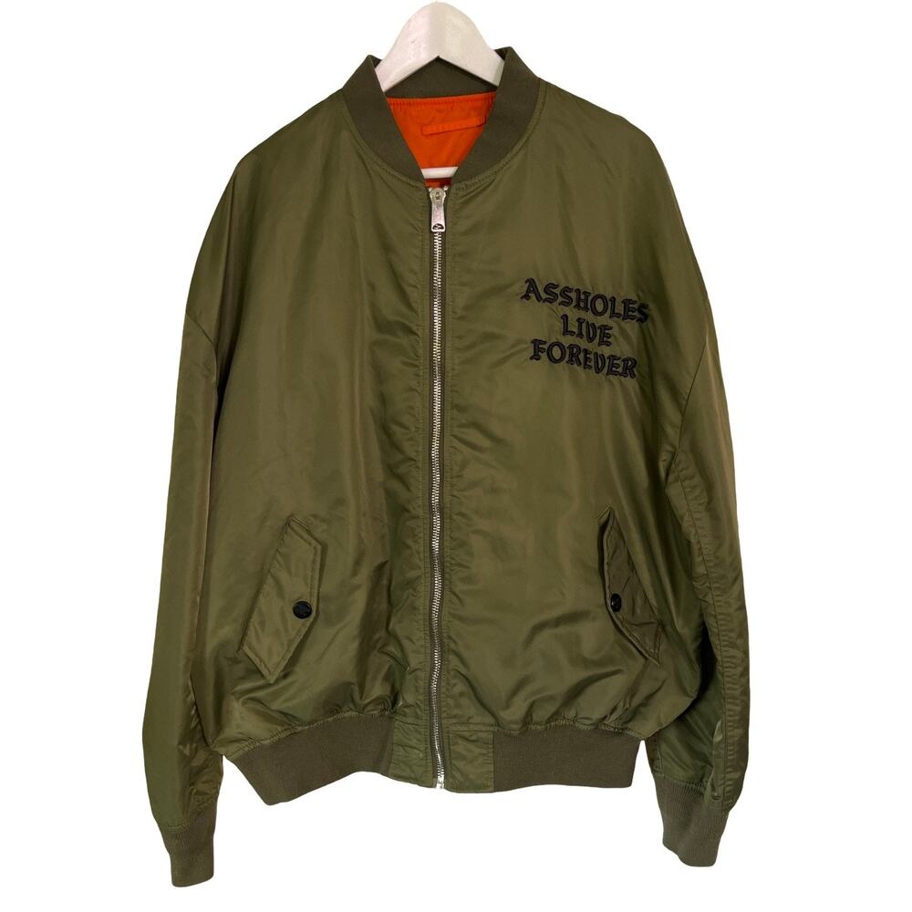 ***holes Live Forever Reversible Bomber Jacket Olive Orange Mens XL Streetwear